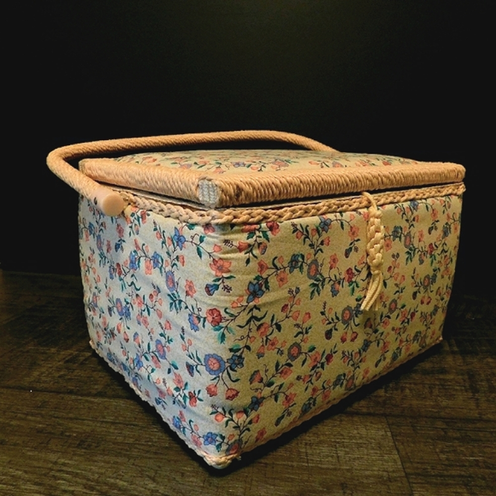 Singer Floral Fabric Vintage Woven Sewing Storage Basket